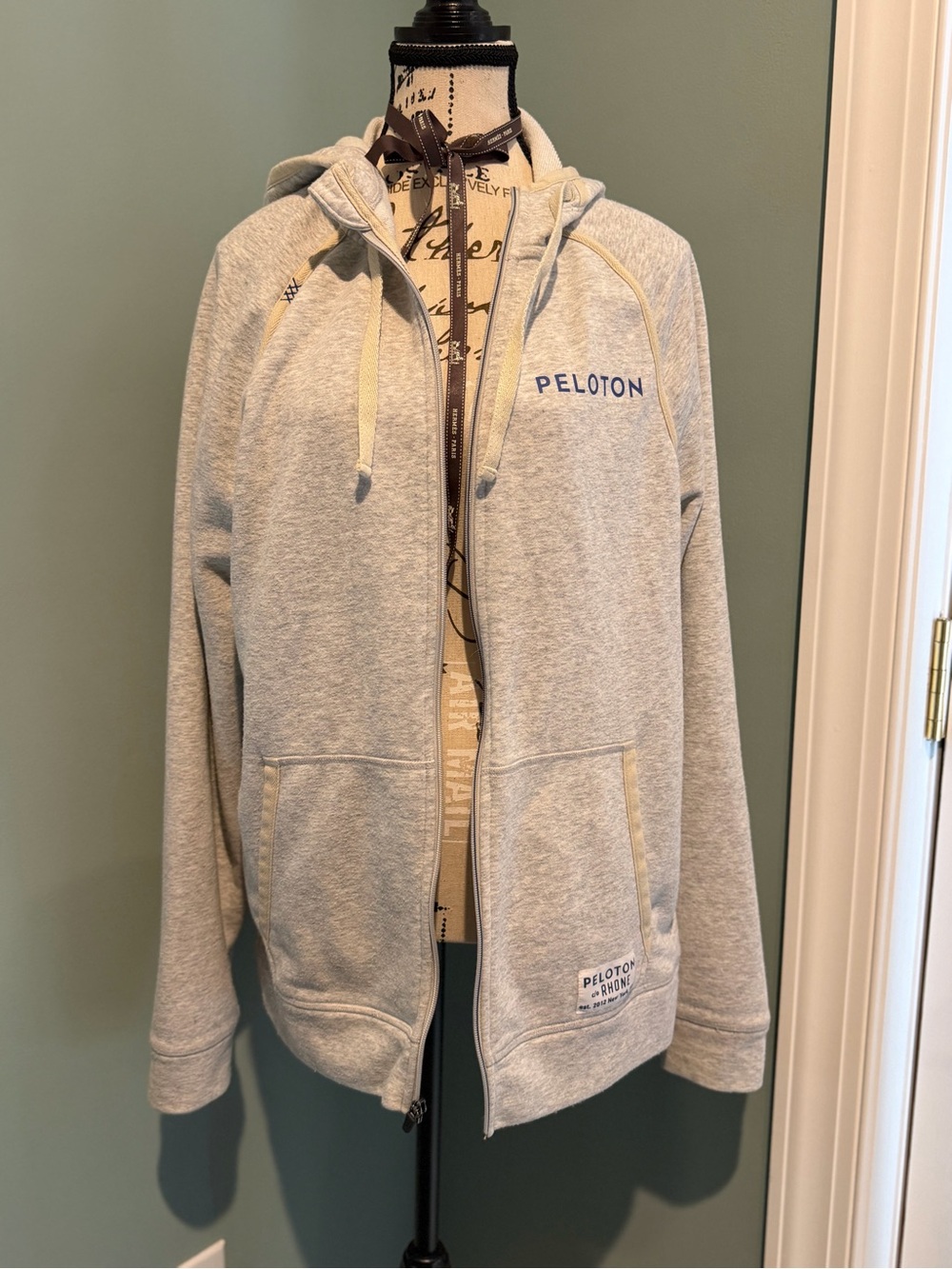 Peloton x RHONE Light Gray Zip Hoodie with Chest Patch & Large Back Logo